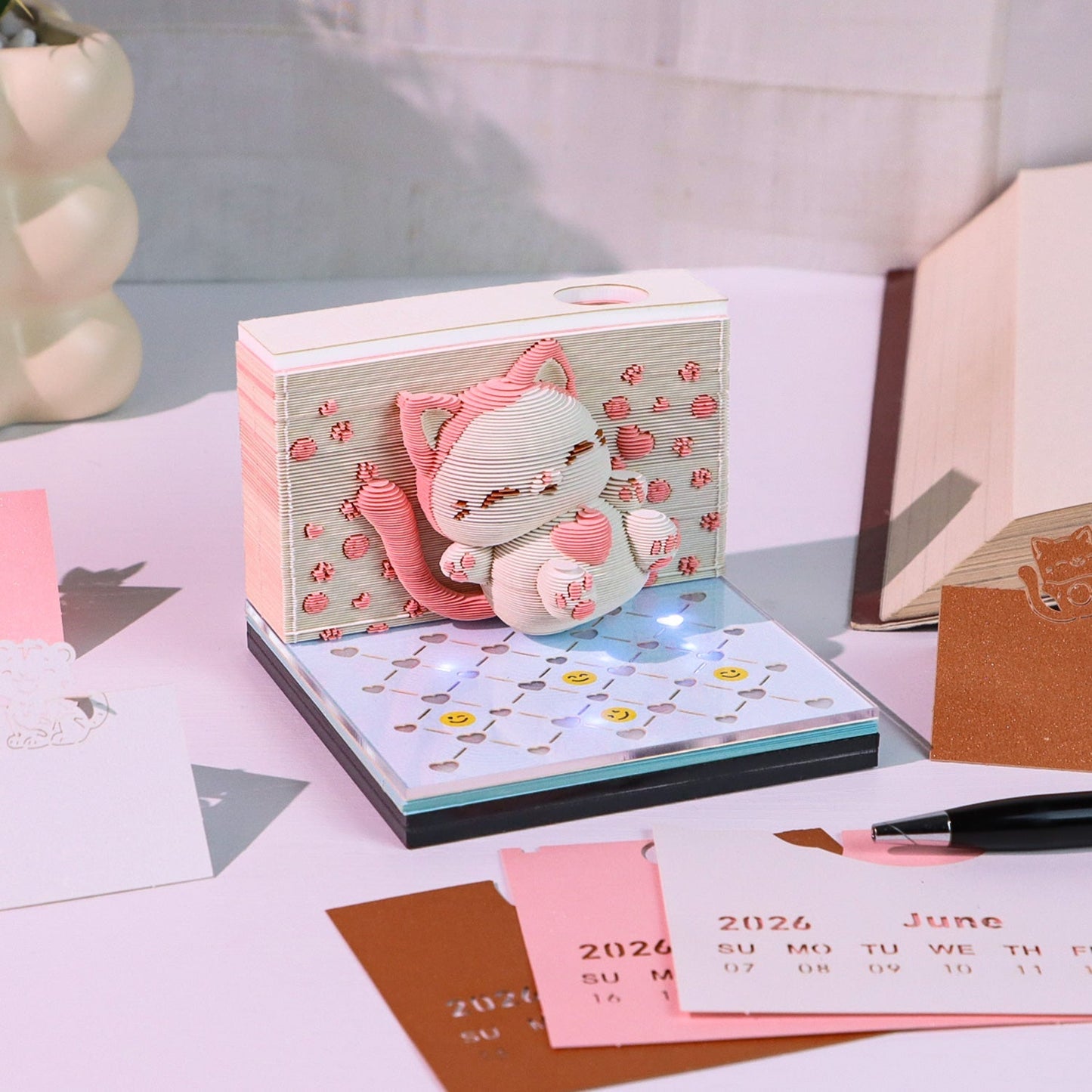 Calendrier 3D 2026 - Chat sauteur