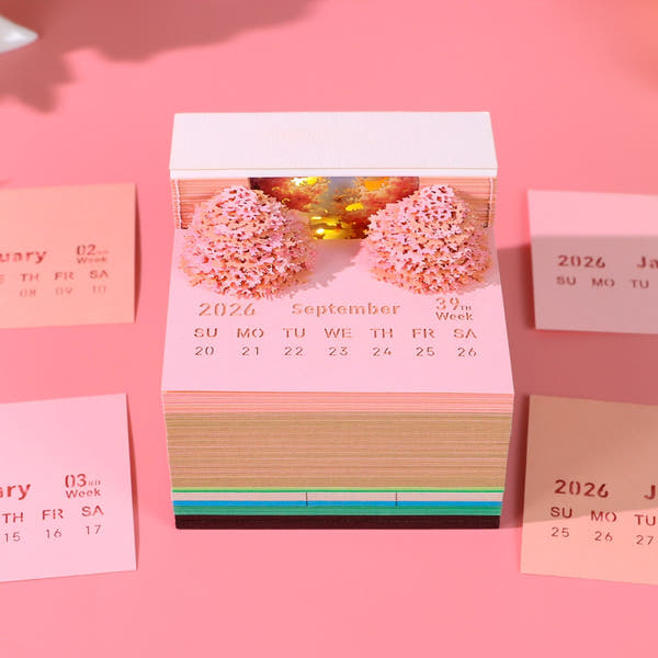 Calendrier 3D 2026 - Forêt de fleurs de pêcher 