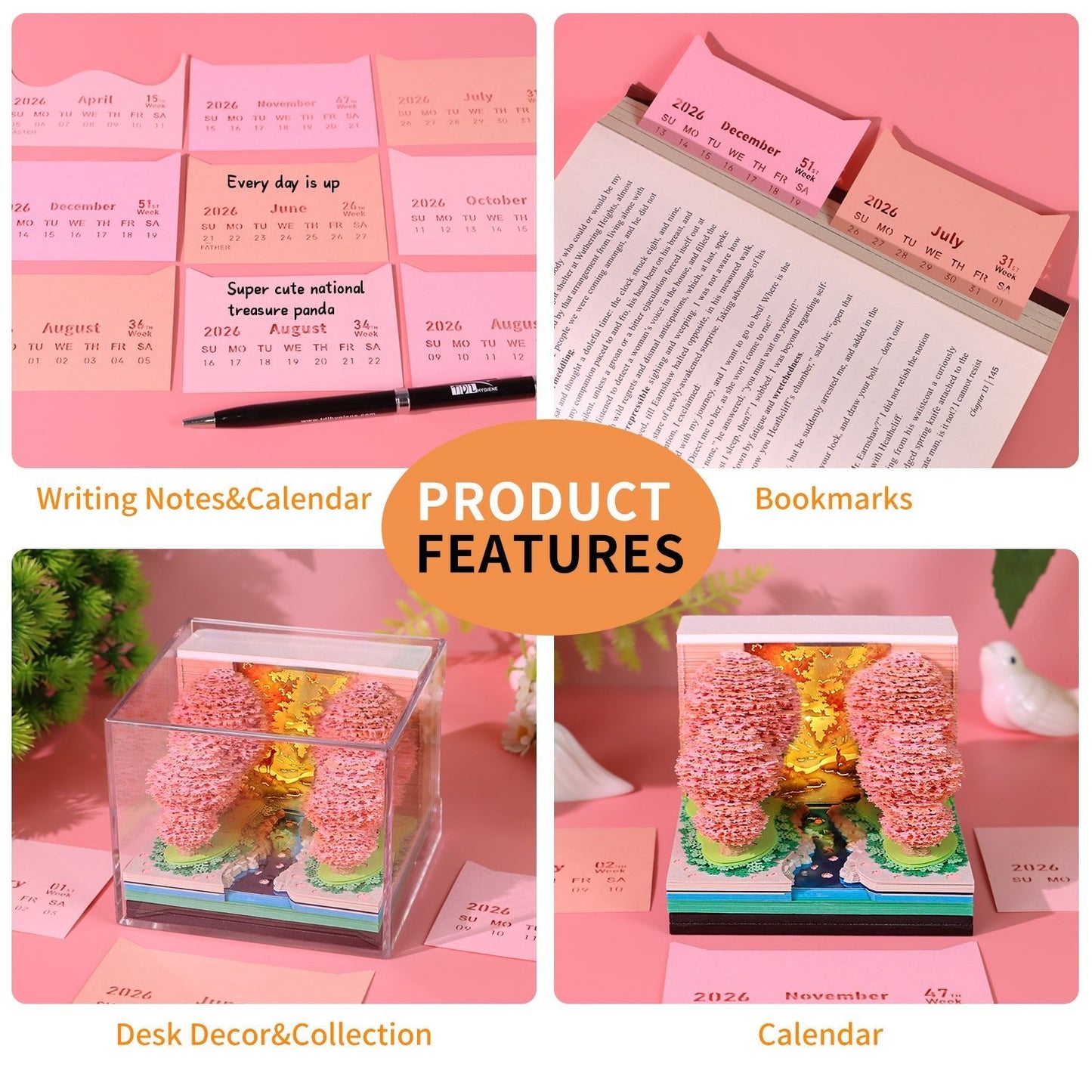 Calendrier 3D 2026 - Forêt de fleurs de pêcher 