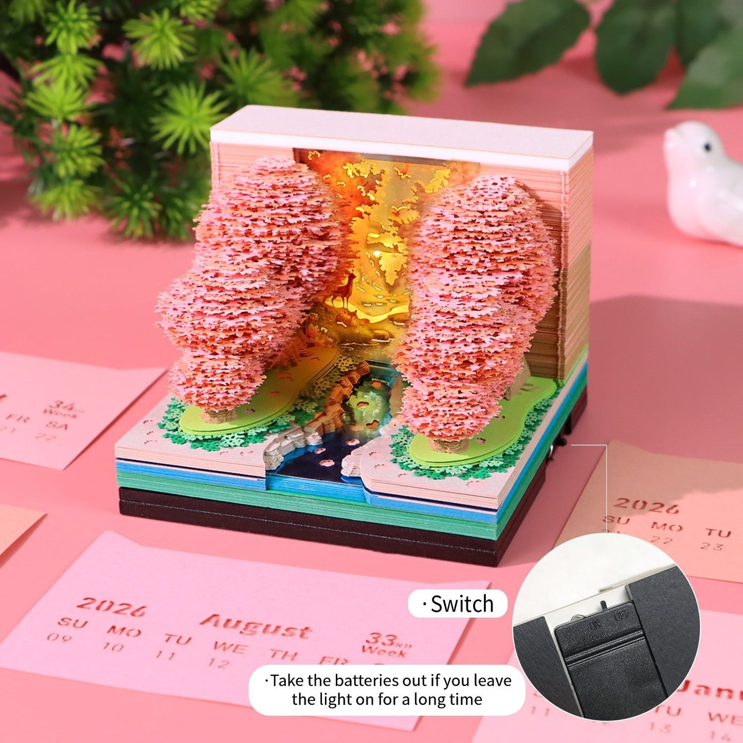 Calendrier 3D 2026 - Forêt de fleurs de pêcher 