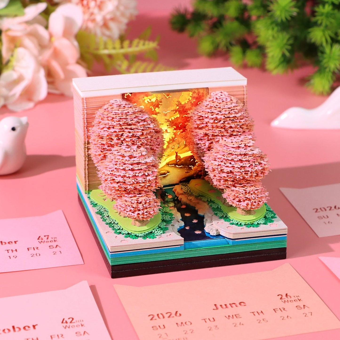 Calendrier 3D 2026 - Forêt de fleurs de pêcher 