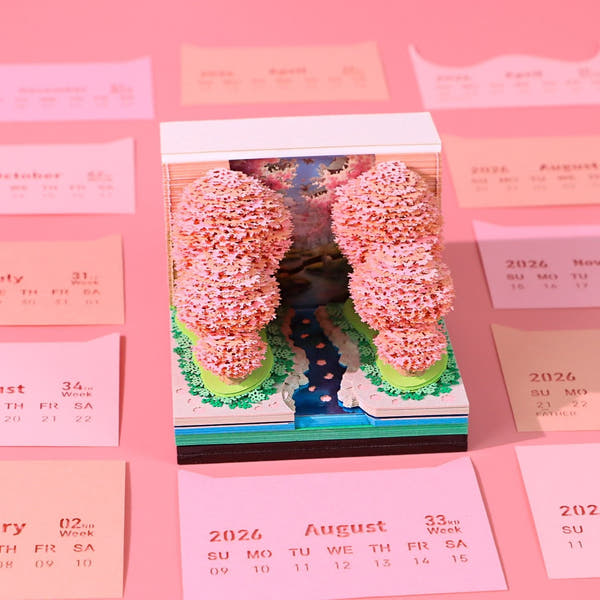 Calendrier 3D 2026 - Forêt de fleurs de pêcher 