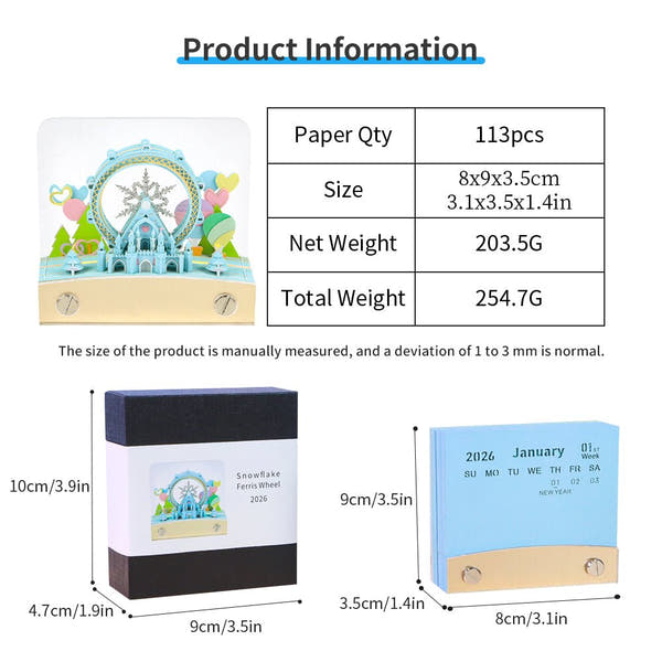 Calendrier 3D 2026 - Grande roue Flocon de neige