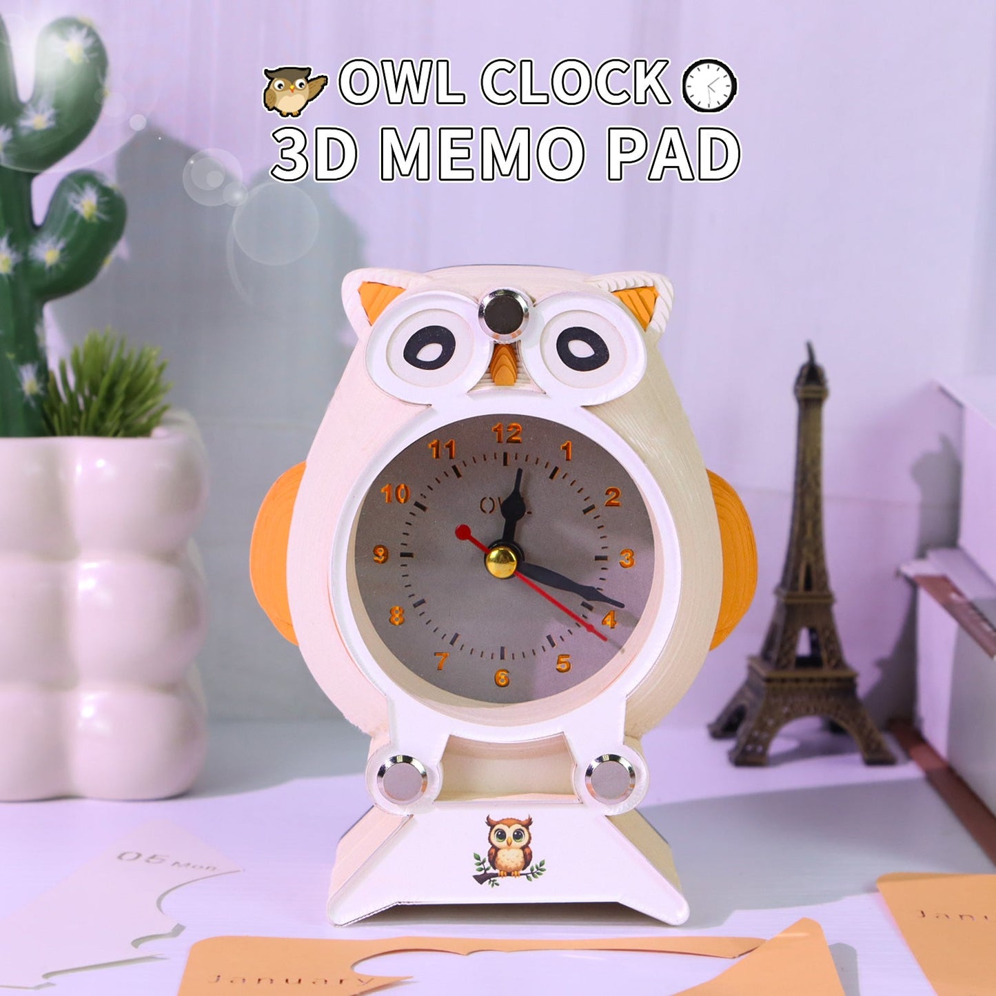Calendrier 3D 2026 - Horloge Hibou 
