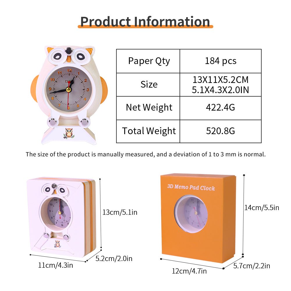 Calendrier 3D 2026 - Horloge Hibou 