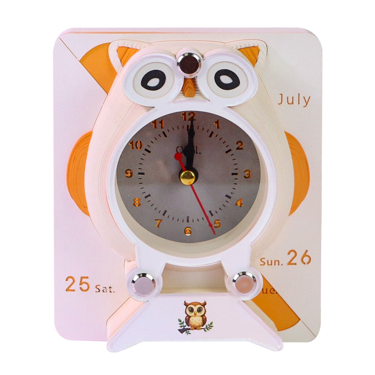 Calendrier 3D 2026 - Horloge Hibou 